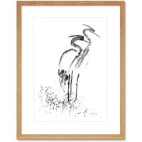 Artery8 Wall Art Print Heron Ink Drawing Art Framed 9x7 inch in Beige | Size: W7" x H9"
