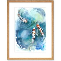 Artery8 Wall Art Print Japan Koi Fish Near Surface Art Framed 9x7 inch in Beige | Size: W7" x H9"