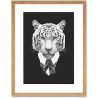 Artery8 Wall Art Print Bow Tie Tiger Drawing Art Framed 9x7 inch in Beige | Size: W7" x H9"