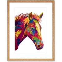 Artery8 Wall Art Print Horse Swirly Colourful Art Framed 9x7 inch in Beige | Size: W7" x H9"