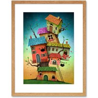 Artery8 Wall Art Print Treehouse Cute Art Framed 9x7 inch in Beige | Size: W7" x H9"