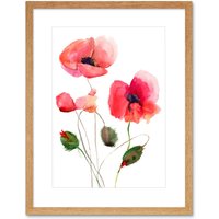 Artery8 Wall Art Print Flower Poppies Watercolour Art Framed 9x7 inch in Beige | Size: W7" x H9"