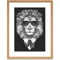 Artery8 Wall Art Print Bow Tie Lion with Sunglasses Art Framed 9x7 inch in Beige | Size: W7" x H9"