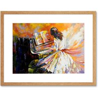 Artery8 Wall Art Print Music Piano Impressionism Art Framed 9x7 inch in Beige | Size: W7" x H9"