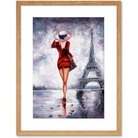 Artery8 Wall Art Print Lady Wearing Red in Paris Art Framed 9x7 inch in Beige | Size: W7" x H9"