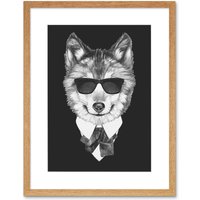 Artery8 Wall Art Print Bow Tie Wolf with Sunglasses Art Framed 9x7 inch in Beige | Size: W7" x H9"