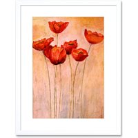 Artery8 Wall Art Print Flower Red Poppies Painting Art Framed 9x7 inch in White | Size: W7" x H9"