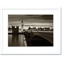 Artery8 Wall Art Print Sepia London Big Ben Art Framed 9x7 inch in White | Size: W7" x H9"