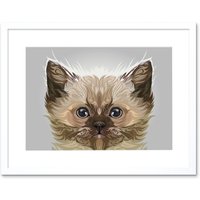 Artery8 Wall Art Print Cat Persian Kitten Art Framed 9x7 inch in White | Size: W7" x H9"