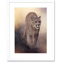Artery8 Wall Art Print Mountain Lion Cougar Art Framed 9x7 inch in White | Size: W7" x H9"