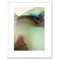 Artery8 Wall Art Print Abstract Paint with Green Gold Art Framed 9x7 inch in White | Size: W7" x H9"