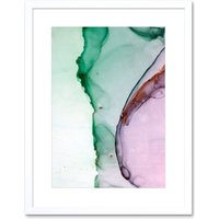 Artery8 Wall Art Print Abstract Paint with Green Pink Art Framed 9x7 inch in White | Size: W7" x H9"
