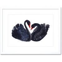 Artery8 Wall Art Print Black Swans Painting Art Framed 9x7 inch in White | Size: W7" x H9"
