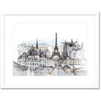 Artery8 Wall Art Print France Ink Drawing Paris Art Framed 9x7 inch in White | Size: W7" x H9"