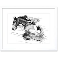 Artery8 Wall Art Print Racing Horse & Jockey Art Framed 9x7 inch in White | Size: W7" x H9"