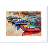 Artery8 Wall Art Print Boats & Ocean Painting Art Framed 9x7 inch in White | Size: W7" x H9"