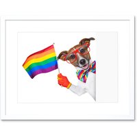 Artery8 Wall Art Print Jack Russell Gay Pride Art Framed 9x7 inch in White | Size: W7" x H9"