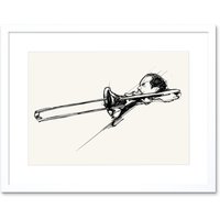 Artery8 Wall Art Print Musician Trombone Player Art Framed 9x7 inch in White | Size: W7" x H9"