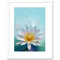 Artery8 Wall Art Print Flower Lotus Painting Art Framed 9x7 inch in White | Size: W7" x H9"