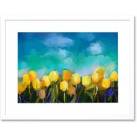Artery8 Wall Art Print Flower Yellow Tulips Painting Art Framed 9x7 inch in White | Size: W7" x H9"