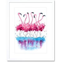 Artery8 Wall Art Print Flamingos Dancing Watercolour Art Framed 9x7 inch in White | Size: W7" x H9"