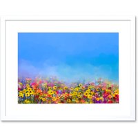 Artery8 Wall Art Print Field of Wildflowers Art Framed 9x7 inch in White | Size: W7" x H9"