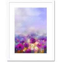 Artery8 Wall Art Print Field of Onion Flowers Art Framed 9x7 inch in White | Size: W7" x H9"