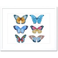 Artery8 Wall Art Print Butterflies Vector Watercolour Art Framed 9x7 inch in White | Size: W7" x H9"