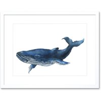 Artery8 Wall Art Print Blue Whale Watercolour Art Framed 9x7 inch in White | Size: W7" x H9"