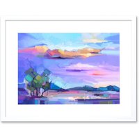 Artery8 Wall Art Print Abstract Sunset on Meadow Art Framed 9x7 inch in White | Size: W7" x H9"