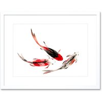 Artery8 Wall Art Print Japan Koi Fish Black & Red Art Framed 9x7 inch in White | Size: W7" x H9"