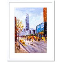 Artery8 Wall Art Print New York Cityscape Painting Art Framed 9x7 inch in White | Size: W7" x H9"