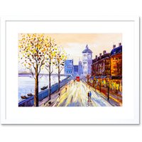 Artery8 Wall Art Print London Cityscape Painting Art Framed 9x7 inch in White | Size: W7" x H9"