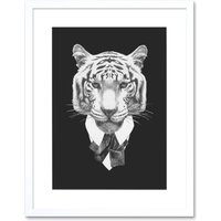 Artery8 Wall Art Print Bow Tie Tiger Drawing Art Framed 9x7 inch in White | Size: W7" x H9"