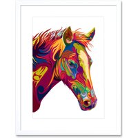 Artery8 Wall Art Print Horse Swirly Colourful Art Framed 9x7 inch in White | Size: W7" x H9"