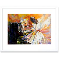 Artery8 Wall Art Print Music Piano Impressionism Art Framed 9x7 inch in White | Size: W7" x H9"