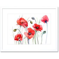 Artery8 Wall Art Print Flowers Painting of Poppies Art Framed 9x7 inch in White | Size: W7" x H9"