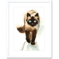 Artery8 Wall Art Print Cat Ragdoll Walking Watercolour Art Framed 9x7 inch in White | Size: W7" x H9"