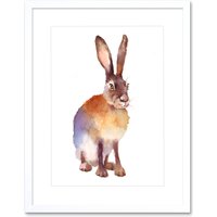 Artery8 Wall Art Print Hare Watercolour Isolated Art Framed 9x7 inch in White | Size: W7" x H9"