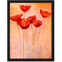 Artery8 Wall Art Print Flower Red Poppies Painting Large Large Framed Wall Décor Art in Brown | Size: W18" x H24"