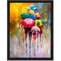 Artery8 Wall Art Print Umbrellas In The Rain Painting Large Large Framed Wall Dรฉcor Art in White | Size: W18" x H24"
