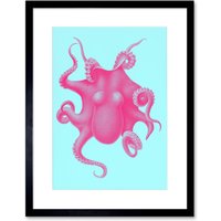 Artery8 Wall Art Print Pink Octopus Vintage Art Framed 9x7 inch in Black | Size: W7" x H9"