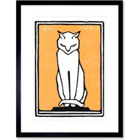 Artery8 Wall Art Print Sitting Cat 1916 Julie De Graag Art Framed 9x7 inch in Black | Size: W7" x H9"