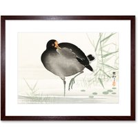 Artery8 Wall Art Print Moorhen Bird Ohara Koson Art Framed 9x7 inch in Brown | Size: W7" x H9"
