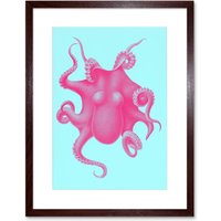 Artery8 Wall Art Print Pink Octopus Vintage Art Framed 9x7 inch in Brown | Size: W7" x H9"
