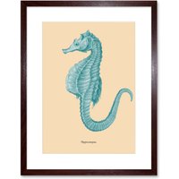 Artery8 Wall Art Print Sea Horse Hippocampus Blue Art Framed 9x7 inch in Brown | Size: W7" x H9"