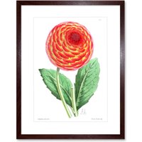Artery8 Wall Art Print Flower Red Orange Dahlia Art Framed 9x7 inch in Brown | Size: W7" x H9"