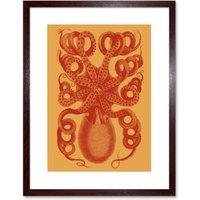 Artery8 Wall Art Print Octopus Coral Yellow Art Framed 9x7 inch in Brown | Size: W7" x H9"