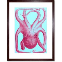 Artery8 Wall Art Print Pink Octopus Art Framed 9x7 inch in Brown | Size: W7" x H9"