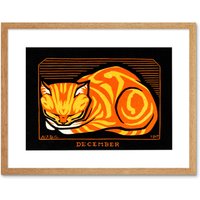 Artery8 Wall Art Print December Cat Julie De Graag Art Framed 9x7 inch in Beige | Size: W7" x H9"